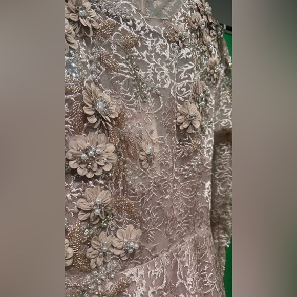 Mac Duggal $998 Embellished Illusion Long Sleeve A Line Gown - mocha Lace weddin - Picture 8 of 12